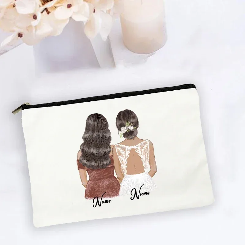 trousse de maquillage personnalisée avec nom personnalisé, sacs à cosmétiques, organisateur de toilette de voyage, rangement de mariée, étui de maquillage, cadeaux de demoiselle d'honneur de mariage