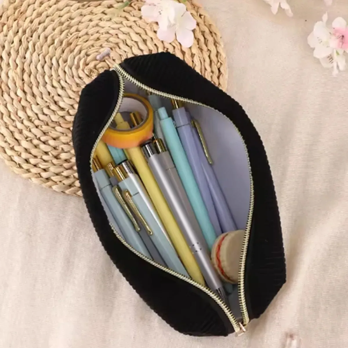1pc trousse à crayons de couleur unie, fournitures scolaires, trousse à crayons de grande capacité, sac de papeterie, trousse à crayons scolaire