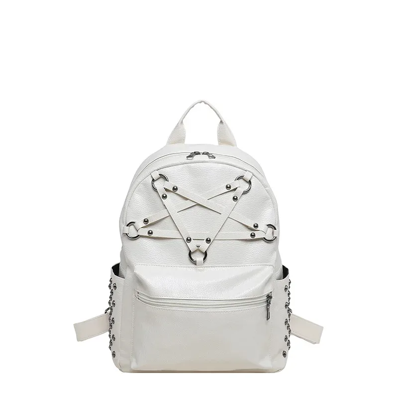 sac à dos de voyage unisexe à grande capacité avec rivets décoratifs, fermeture éclair et plusieurs poches, idéal pour les étudiants, les écoliers et les ordinateurs portables.