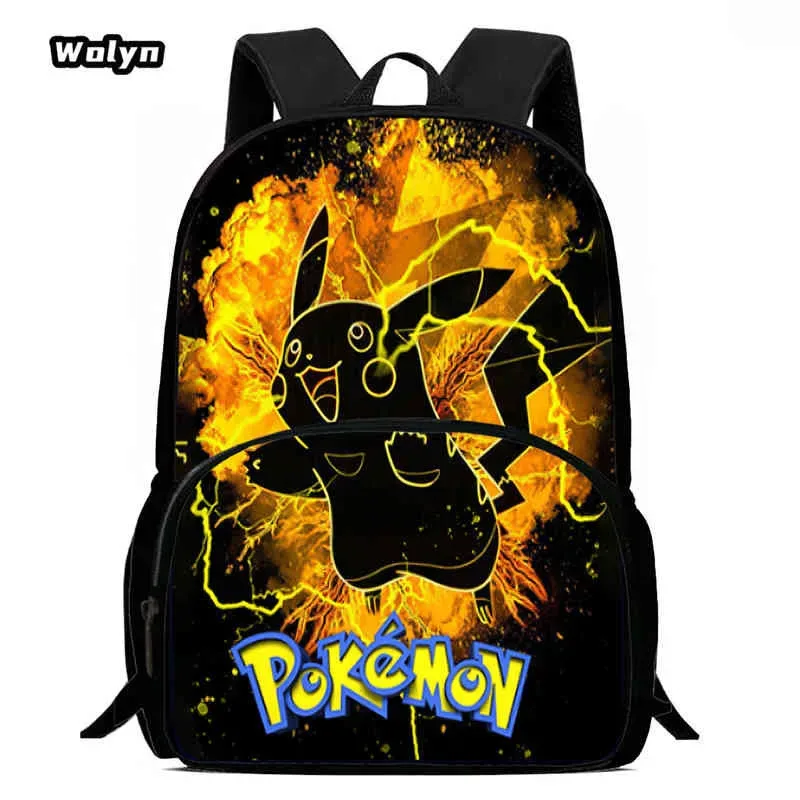 sac à dos scolaire pour enfants avec poche avant pour les 6-10 ans, sac d'école imprimé anime pokermom de grande capacité pour garçons et filles