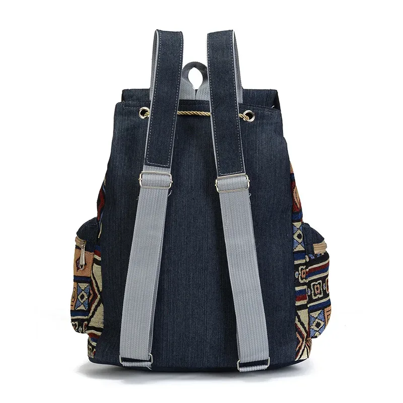 femmes impression nationale sac à dos toile sacs d'école pour adolescents sac à bandoulière week-end voyage sac à dos denim mochilas femininas
