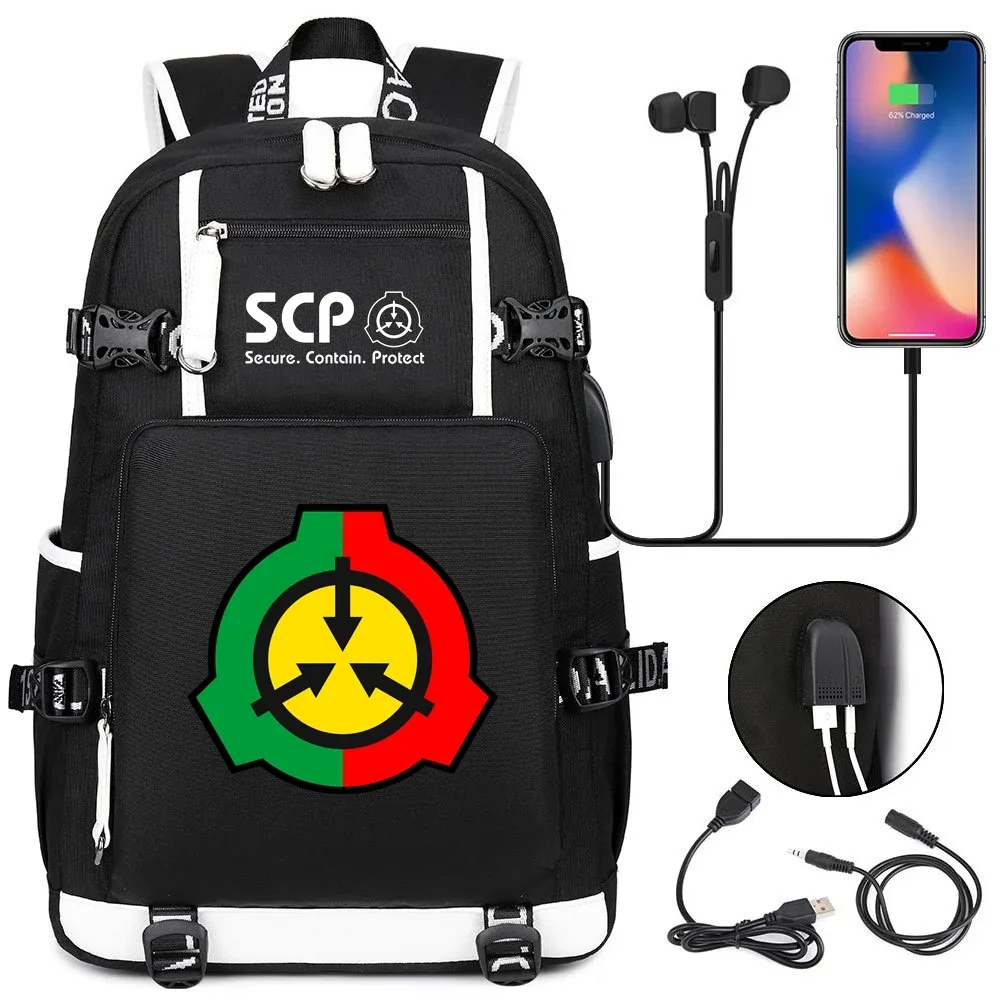 sac à dos scp foundation cartable noir, sacs d'école de dessin animé pour enfants adolescents, sac à dos de voyage scp, sacs initiés par ordinateur portable usb