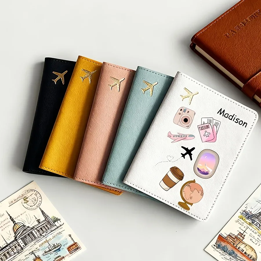 porte-passeport personnalisé avec motif de dessin animé en pu, résistant aux rayures, en similicuir, 4 couleurs, étui de rangement pour documents de voyage