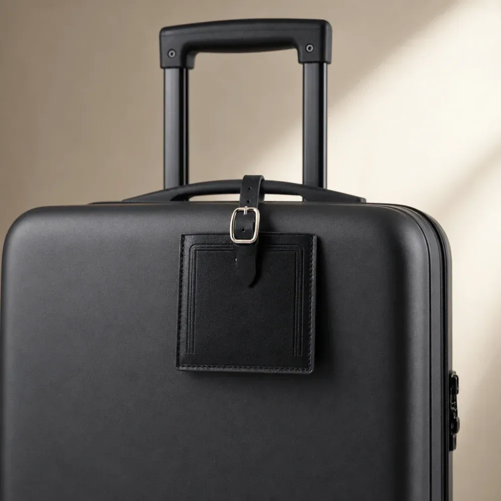 étiquettes de bagages carrées en cuir, étiquettes de voyage portables universelles avec signature, étiquette d'adresse pour bagages en papier pour hommes et femmes