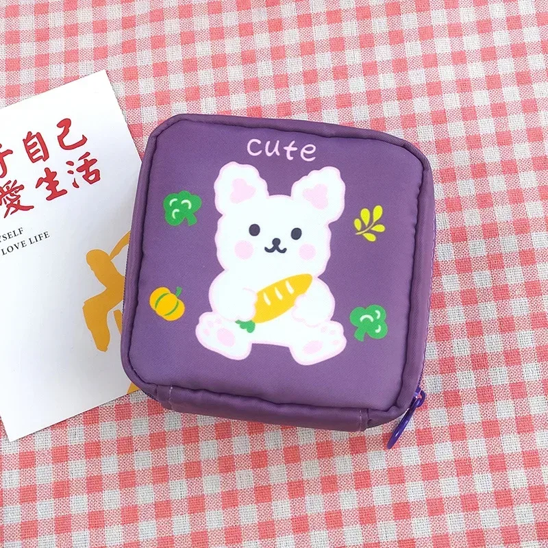 sacs de rangement pour serviettes hygiéniques pour femmes, petits étuis à cosmétiques pour femmes, voyage, étanche, poudre, ours mignon, lapin, rouge à lèvres, porte-monnaie