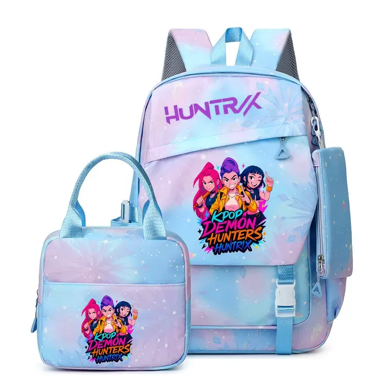 lot de 3 sacs à dos k-pop demon hunters pour filles, adolescents, femmes et enfants, pour l'école primaire et secondaire