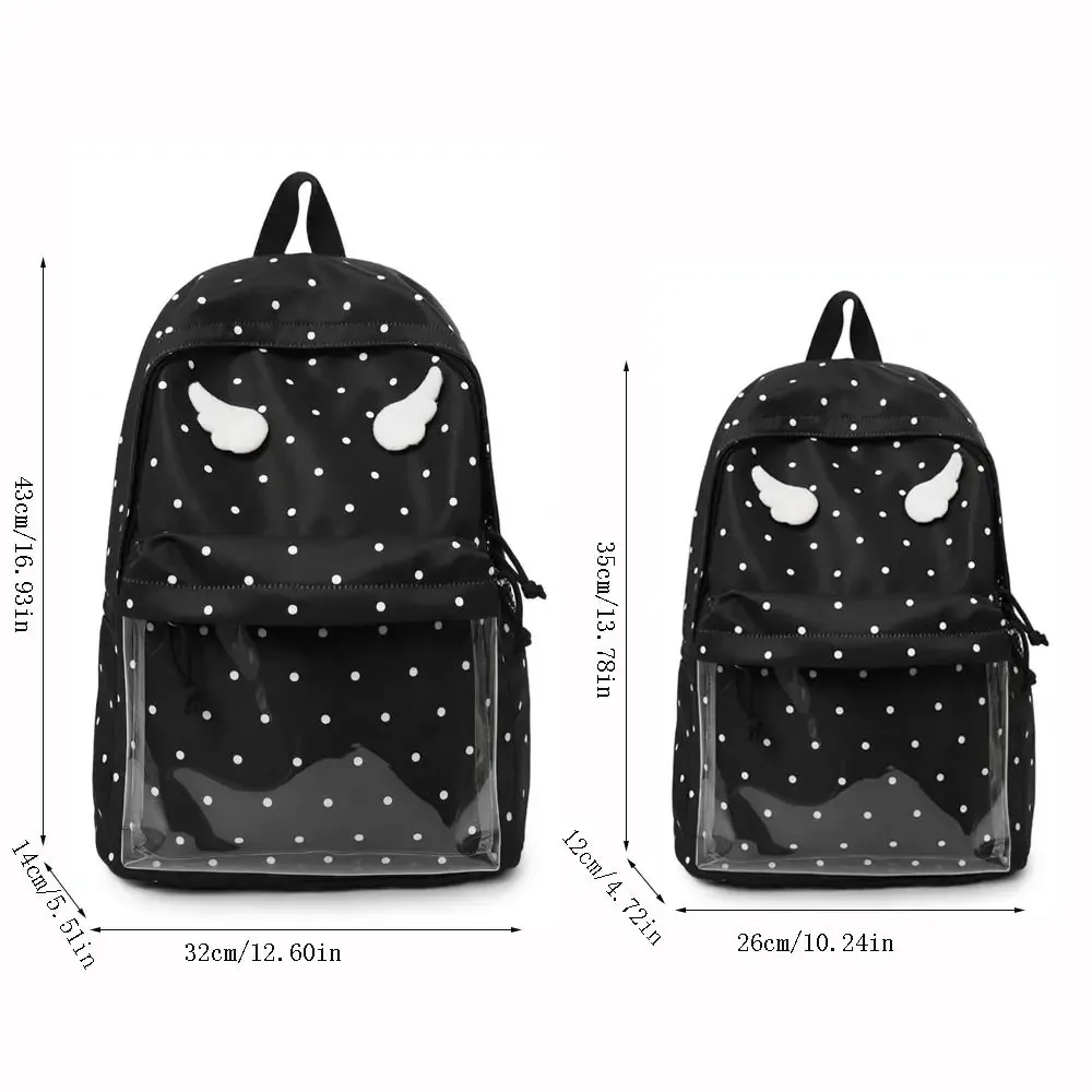 sac à dos à pois 2 tailles, grande capacité, avec poche transparente, pour l'école, motif à pois, sac à dos à poche transparente