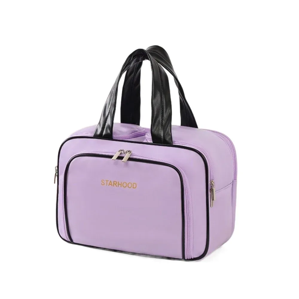 trousse de toilette de voyage grande capacité en pu, avec poignée et double fermeture éclair, organiseur de maquillage pour femme