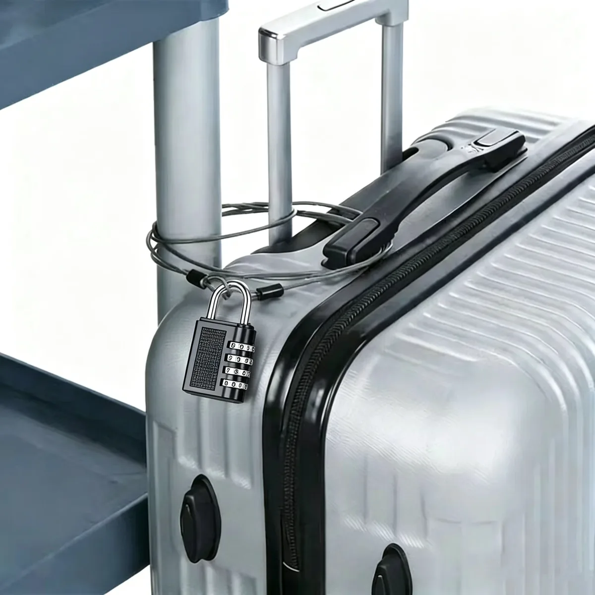 câble de sécurité en acier avec cadenas à combinaison à 4 chiffres, 1 ensemble de cadenas de voyage, câble de sécurité gainé de 1 m à double boucle pour valise