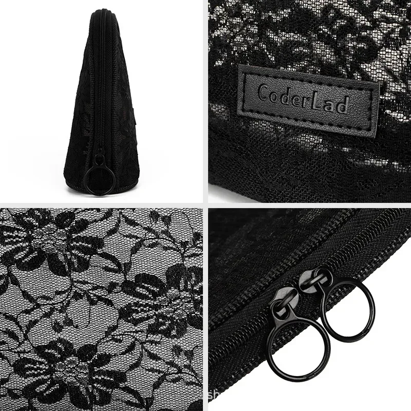 trousse de maquillage en dentelle transparente portable, sac de rangement de taille moyenne pour articles de toilette, matériau en nylon de style japonais de la chine continentale