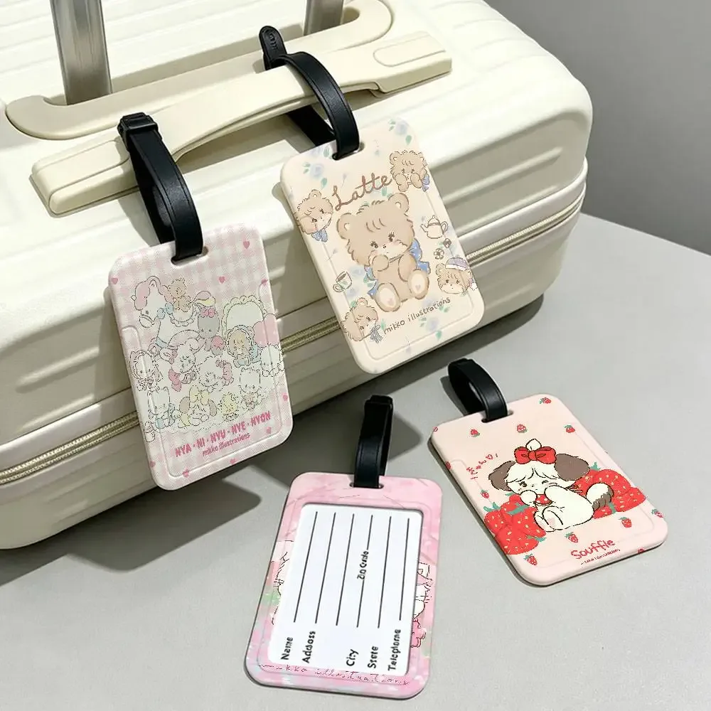 étiquette de bagage en pvc m-mikko chat kawaii, design anti-perte, avec pochette détachable pour carte d'information, accessoire de voyage