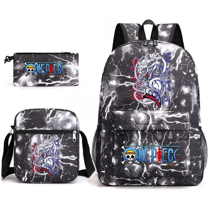 ensemble de sacs à dos d'école imprimés one piece luffy, 3 en 1, sac à bandoulière, trousse à crayons pour garçons, filles, enfants