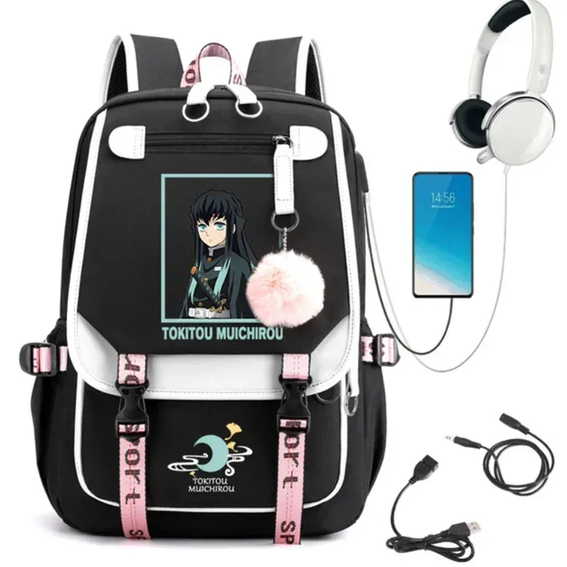 anime démon slayer tokitou muichirou sac à dos adolescents cartable usb pochette d'ordinateur hommes femmes sac à dos voyage sac à bandoulière