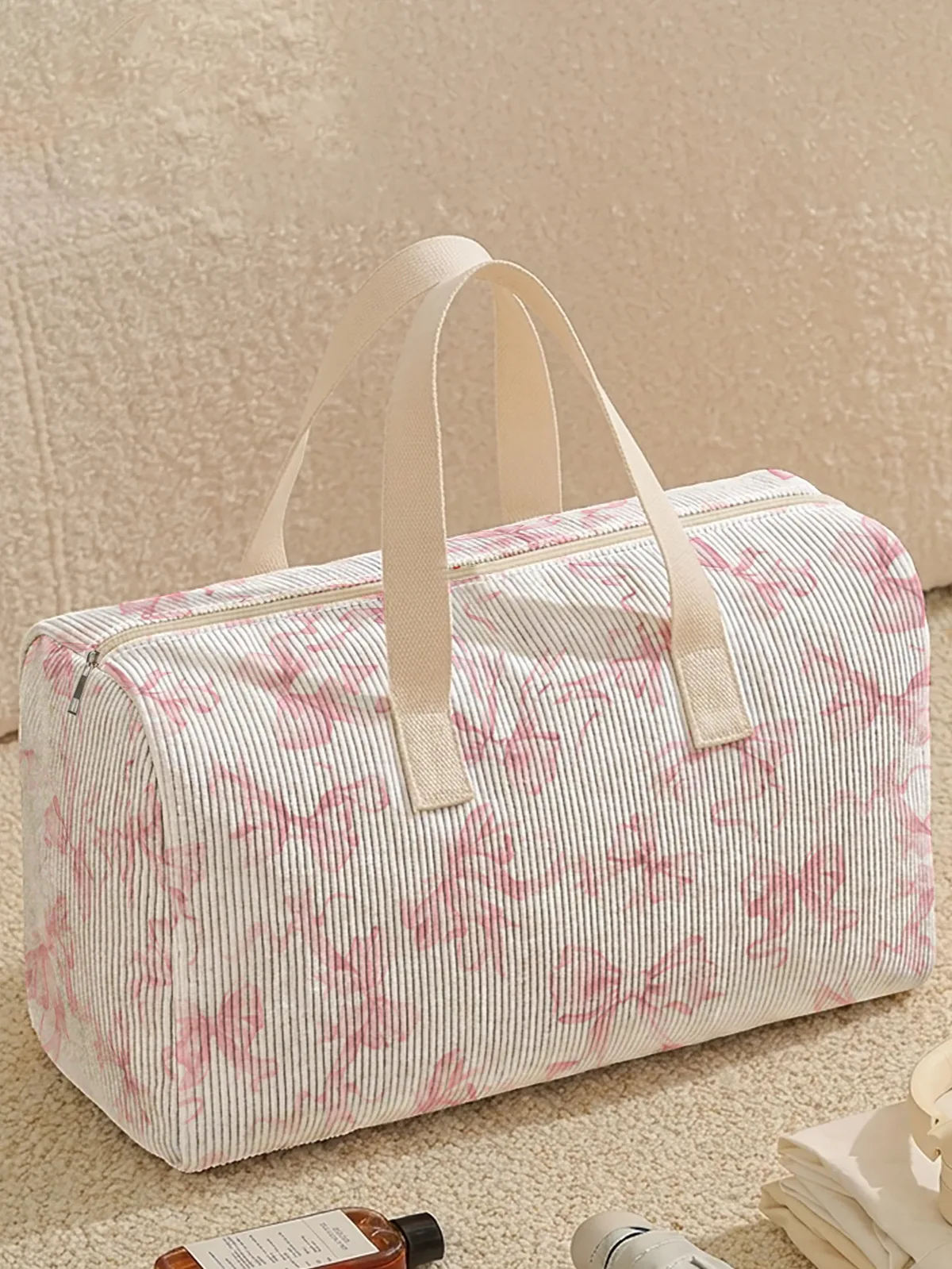 1 pièce, deux styles, sac de sport imprimé avec un joli nœud rose, sac à main portable adapté aux voyages de week-end, aux sports et aux courses