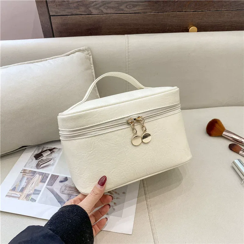 nouveaux sacs de rangement de cosmétiques de couleur unie, sacs de boîte carrée de grande capacité, étui de maquillage en cuir pu pour femmes, sacs de voyage de lavage de toilette