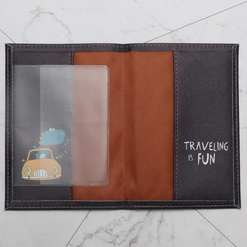 couverture de passeport imprimée dinosaure de dessin animé pour enfants, porte-passeport étanche en cuir pu, porte-carte d'identité, accessoires de voyage
