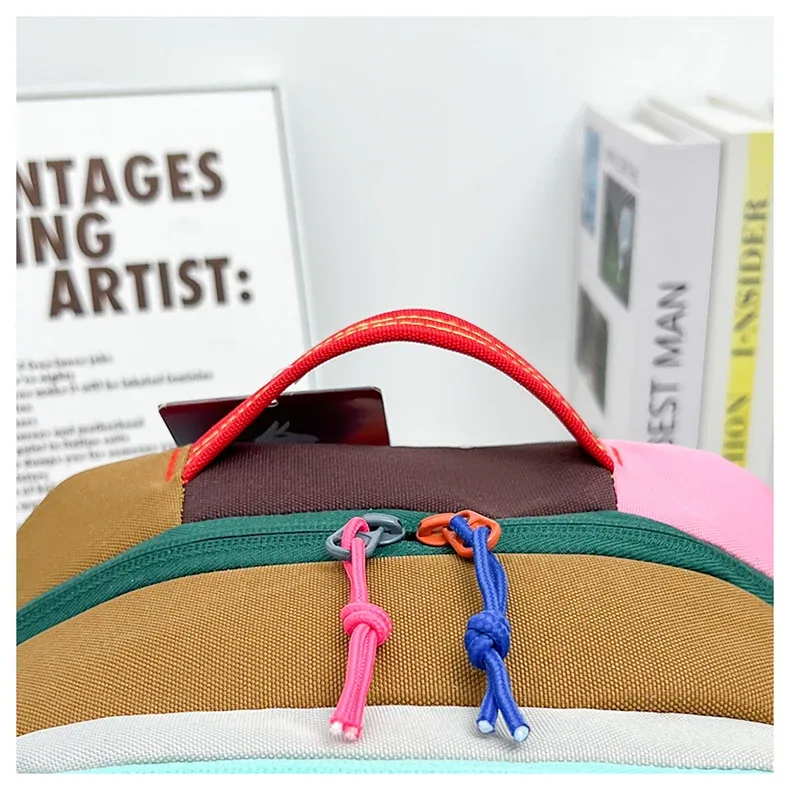 sac à dos color block avec plusieurs compartiments, sac de voyage décontracté et tendance, sac à dos double épaule multicouche aux couleurs contrastées