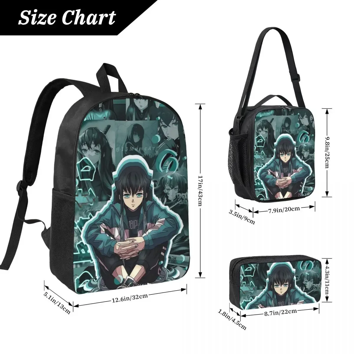 muichiro tokito sac à dos étudiant garçons filles bookbag sac d'école ordinateur portable sacs à bandoulière 3