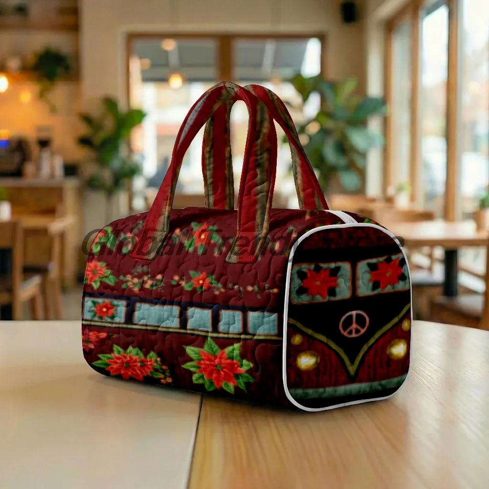 sac de voyage matelassé pour homme, motif floral et bus de la paix, sac fourre-tout décontracté pour femme, sac de week-end