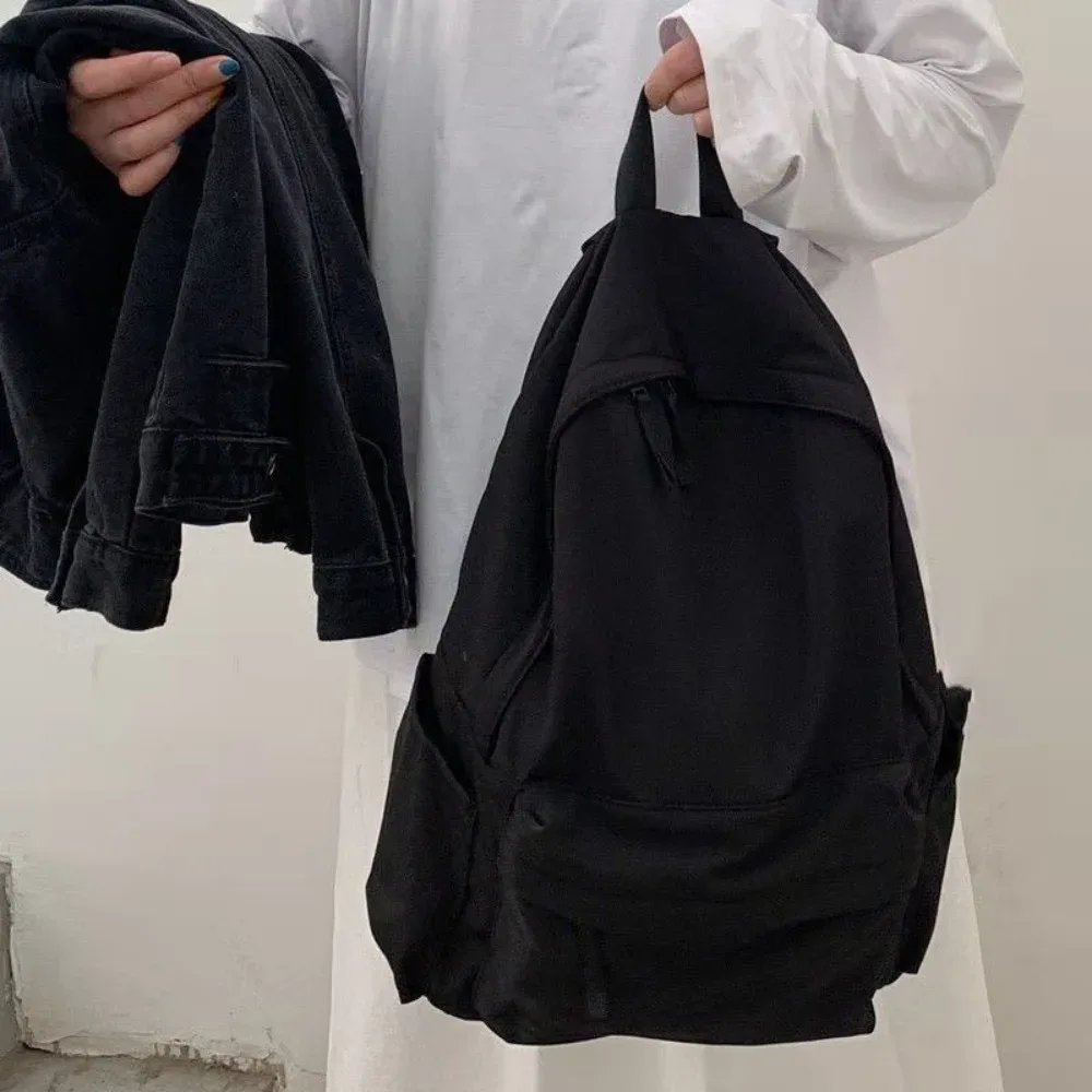 sac à dos d'étudiant de grande capacité, en nylon, couleur unie, sac d'école, bretelles réglables, sac de voyage décontracté, activités de plein air