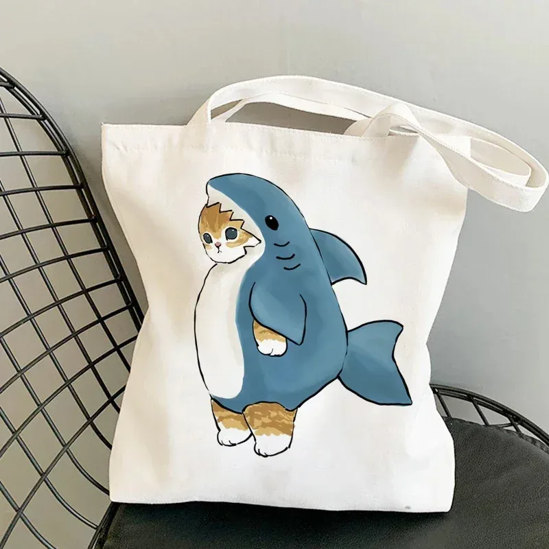 femme sacs à provisions kawaii dessin animé chats amusant sac fourre-tout shopper organisateur décontracté déjeuner sacs à main grande capacité toile sacs à bandoulière