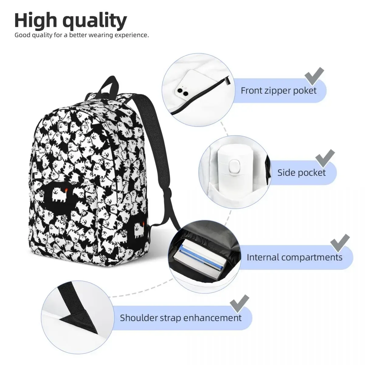 undertale sac à dos classique chien ennuyeux avec poche école randonnée voyage jeu vidéo sac à dos mignon hommes femmes collège sac à bandoulière