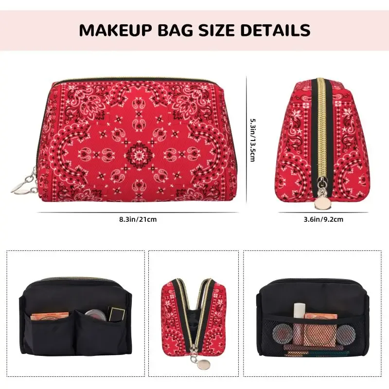 sac de maquillage en cuir ethnique bohème rouge et noir à motif cachemire, trousse de toilette de voyage pour femme, sacs cosmétiques, sac de rangement portable, cadeaux