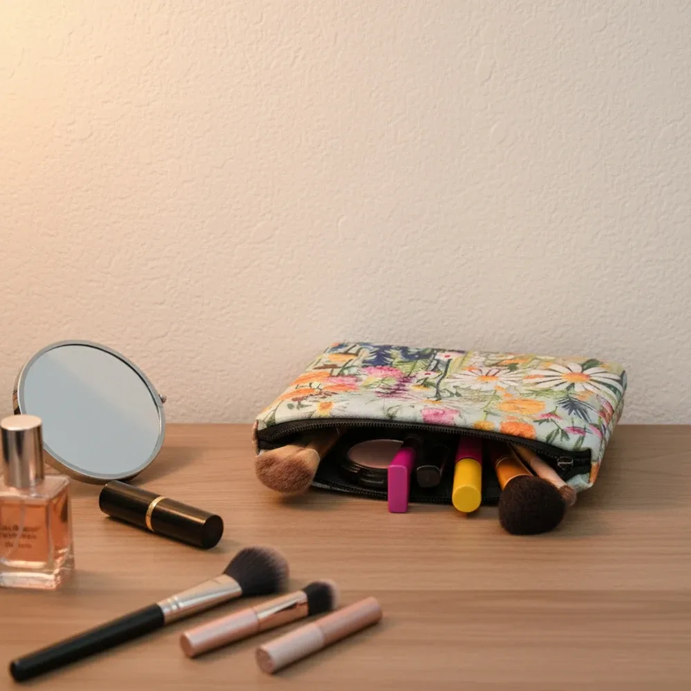 sac de rangement de cosmétiques de grande capacité, sac de maquillage en toile florale, organisateur de produits de toilette double face, organisateur de voyage, sac à main de noël