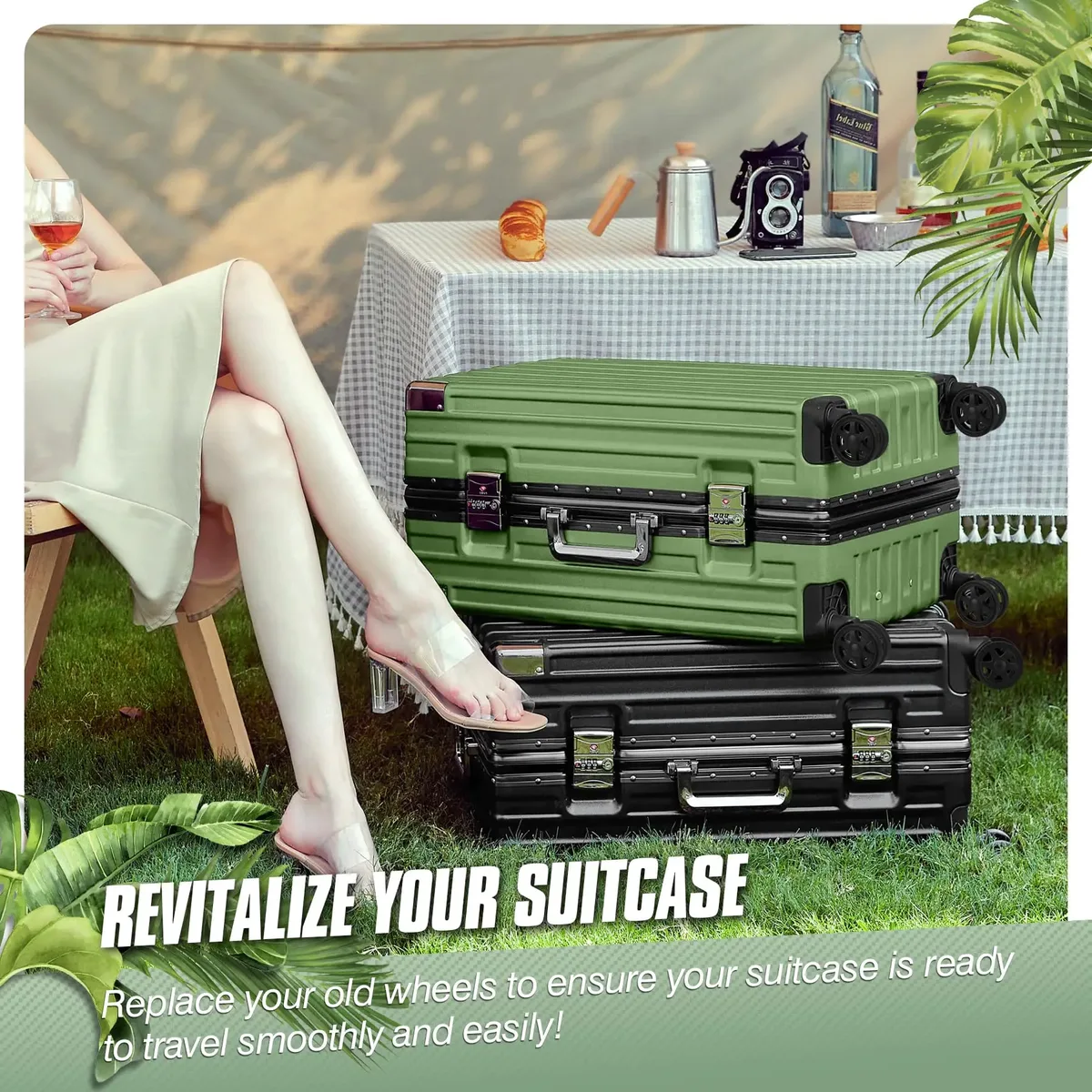 8 roulettes noires pour valise avec vis w/h, roues de remplacement résistantes à l'usure pour bagages, roues de réparation pour chariot, pièces de roulettes de 50 mm
