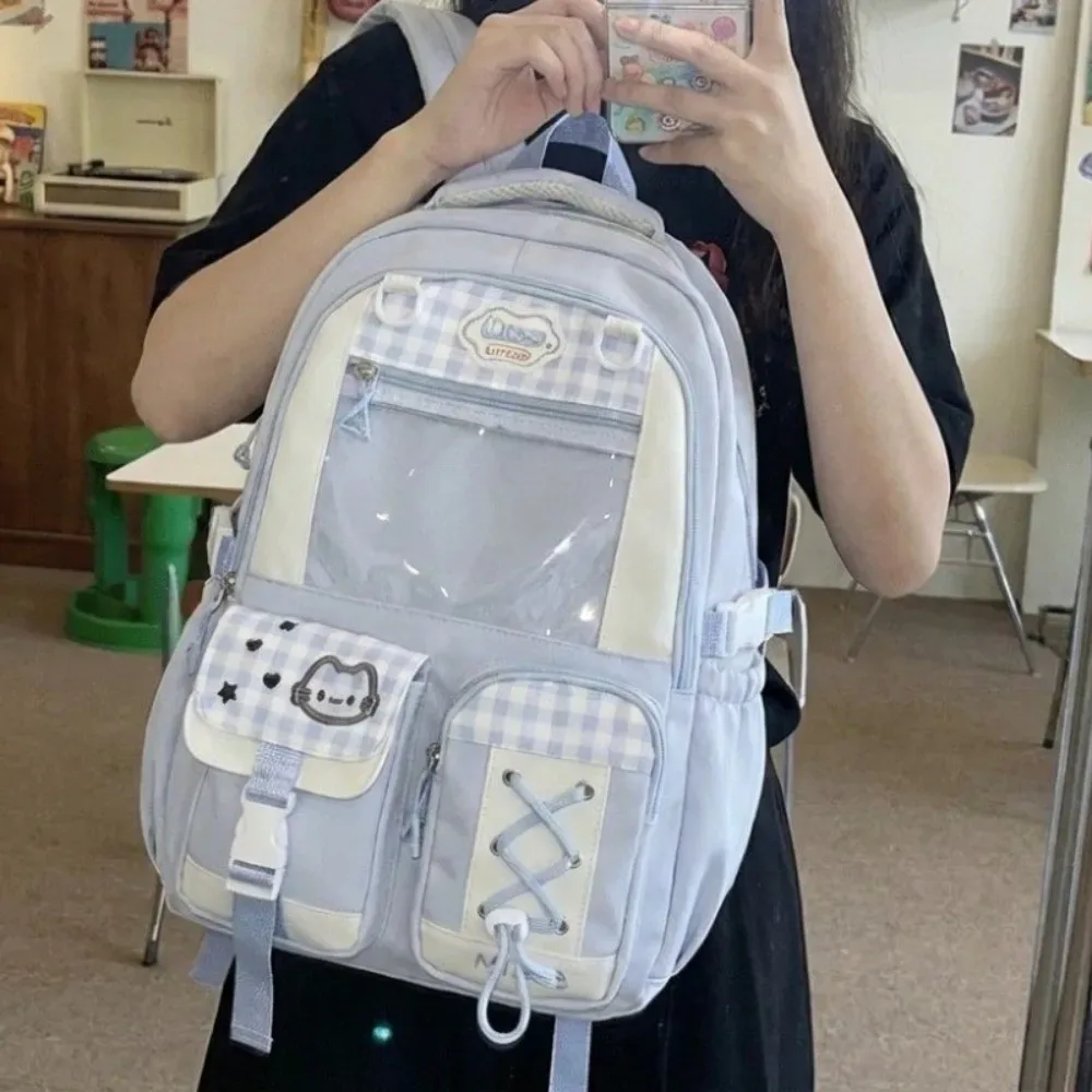 sac à dos scolaire multi-compartiments de style preppy, léger, grande capacité, sac à dos multi-poches avec fermeture éclair pour filles