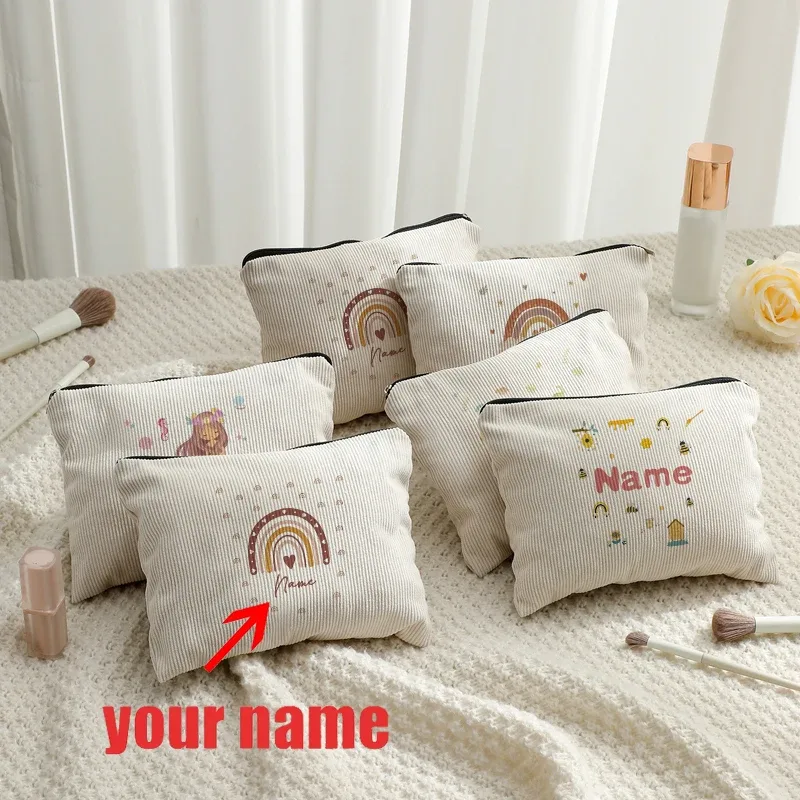 Personnalisable avec nom sirène mignon arc-en-ciel nuages Pastel dinosaure trousse de maquillage de toilette pour garçon filles enfants amis cadeaux