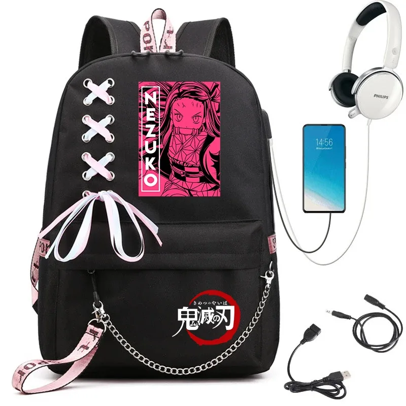 Sac à dos imprimé Demon Slayer Anime pour filles, sac à dos d'école décontracté, sac à dos de voyage léger pour adolescents