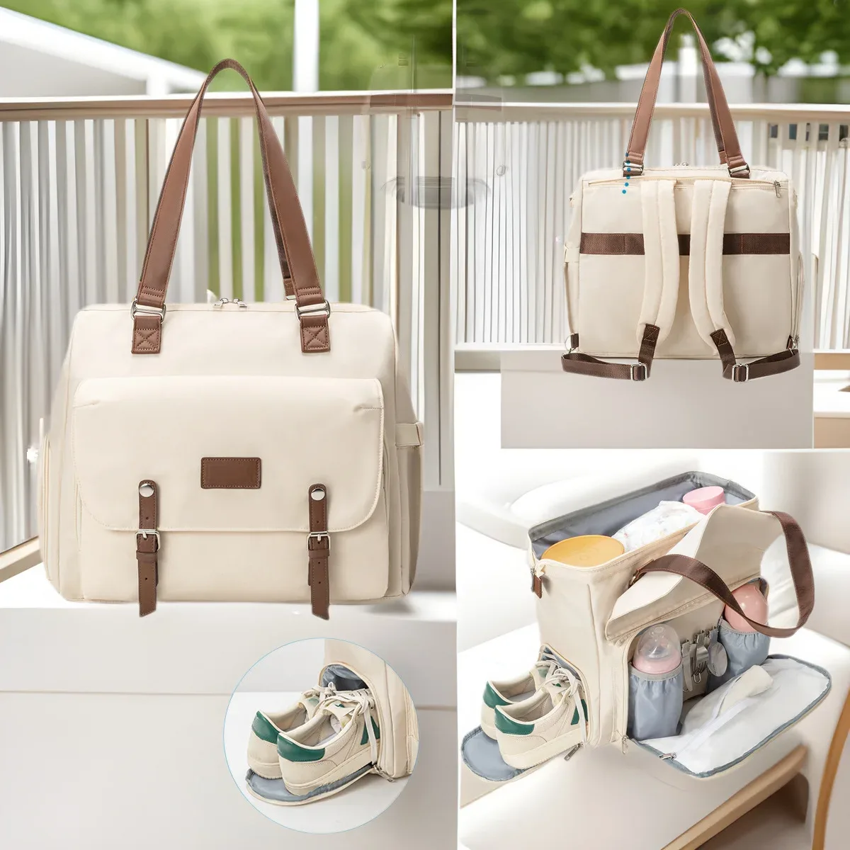sac à dos fourre-tout léger multi-poches pour maman et bébé, sac à langer convertible en sac à bandoulière avec bretelles rembourrées