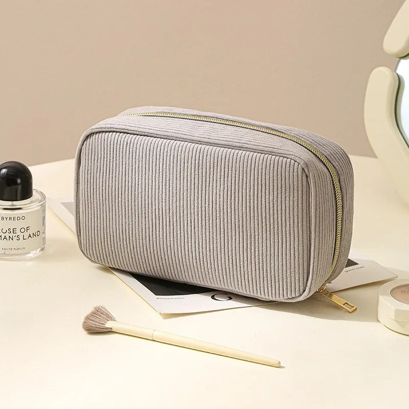 nouvelle trousse de maquillage minimaliste en velours côtelé, grande capacité, sac de rangement pour cosmétiques de voyage, trousse de maquillage pour femmes