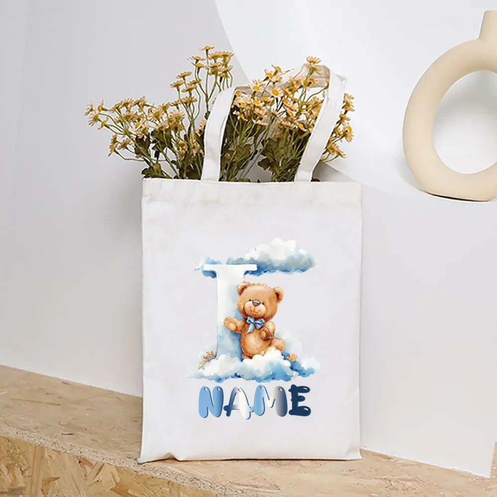sacs fourre-tout en toile college nuage ours et alphabet personnalisés, sacs à main personnalisés de grande capacité, cadeaux de portabilité pour la rentrée scolaire