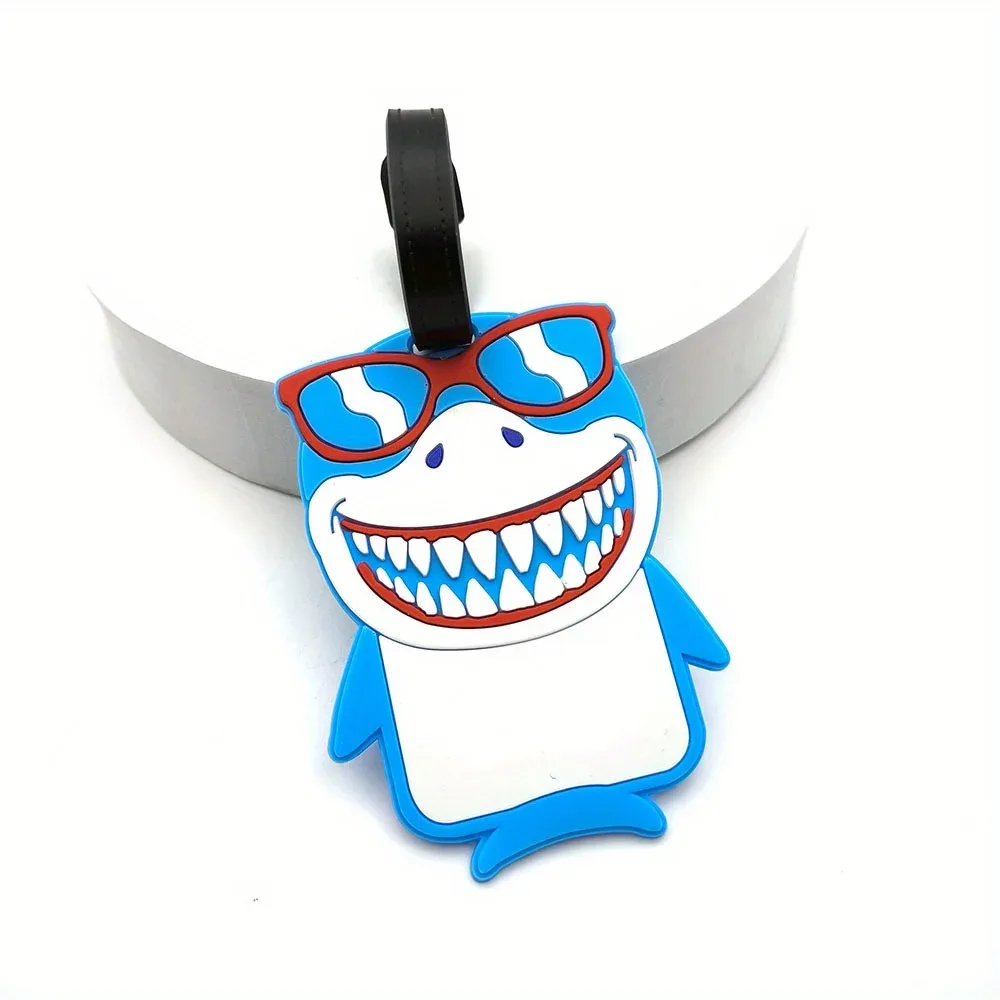 étiquette de bagage en forme de requin de dessin animé mignon, étiquette de sac à dos scolaire, étiquette anti-perte pour aéroport, accessoires de voyage