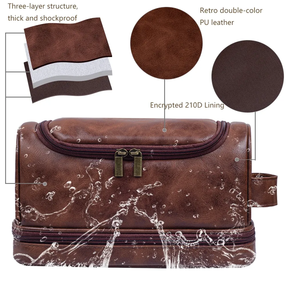 grands sacs de voyage cosmétiques de toilette suspendus pour hommes et femmes, sacs de voyage en cuir avec crochet suspendu, sacs de rasage pour salle de bain