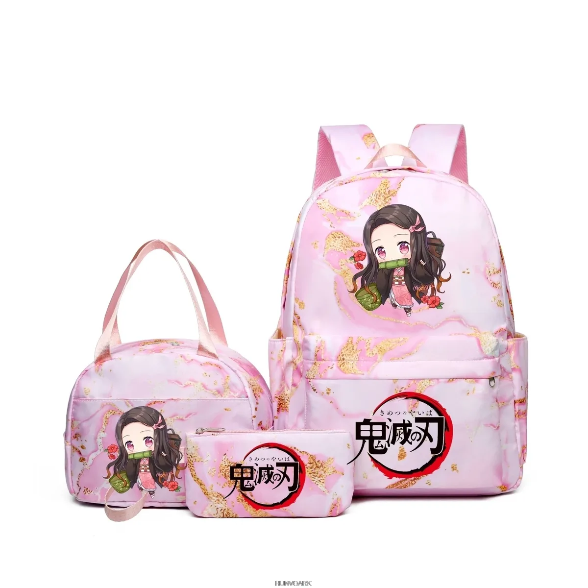 sac à dos demon slayer nezuko kamado, capacité dégradée, ordinateur portable, sacs d'école pour adolescents, sacs à lunch, voyage, décontracté, 3 pièces