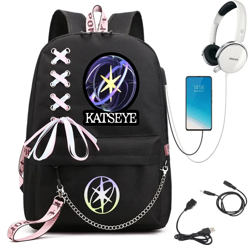 sac à dos d'école graphique katseye pour filles, sacs d'école pour adolescents avec port usb, sac pour ordinateur portable y2k pour femmes, sac à dos katseye pour étudiants