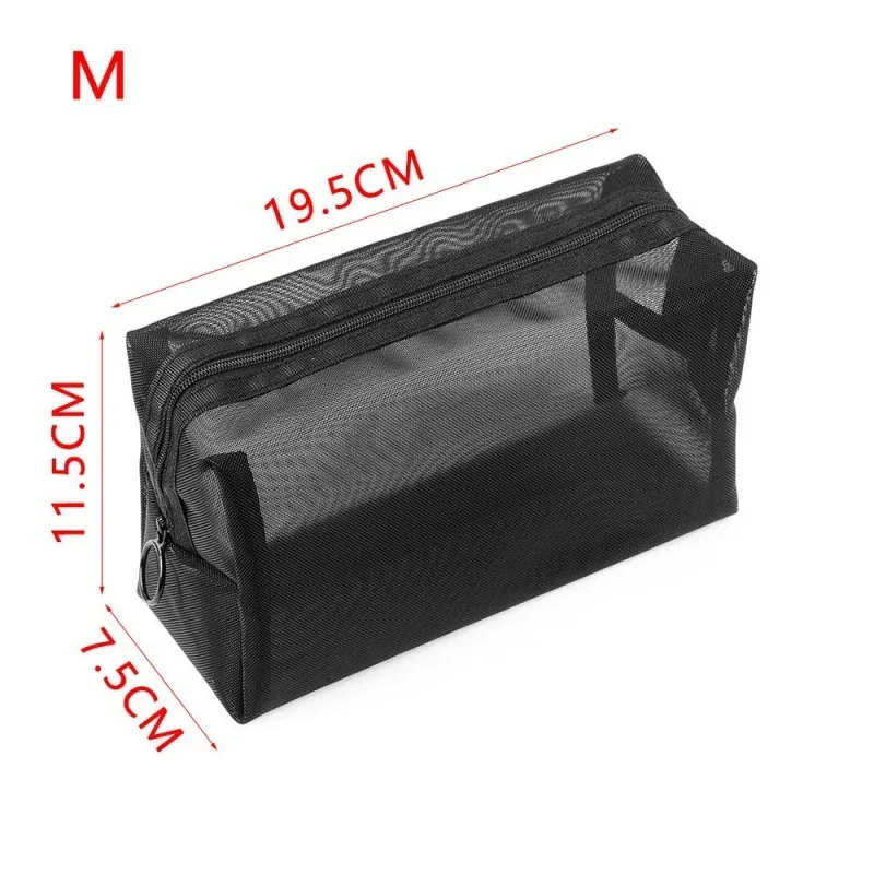sac de voyage en maille noire pour cosmétiques, trousse de maquillage portable avec fermeture éclair pour femmes, trousse de toilette, organisateur de maquillage, pochette de rangement portable
