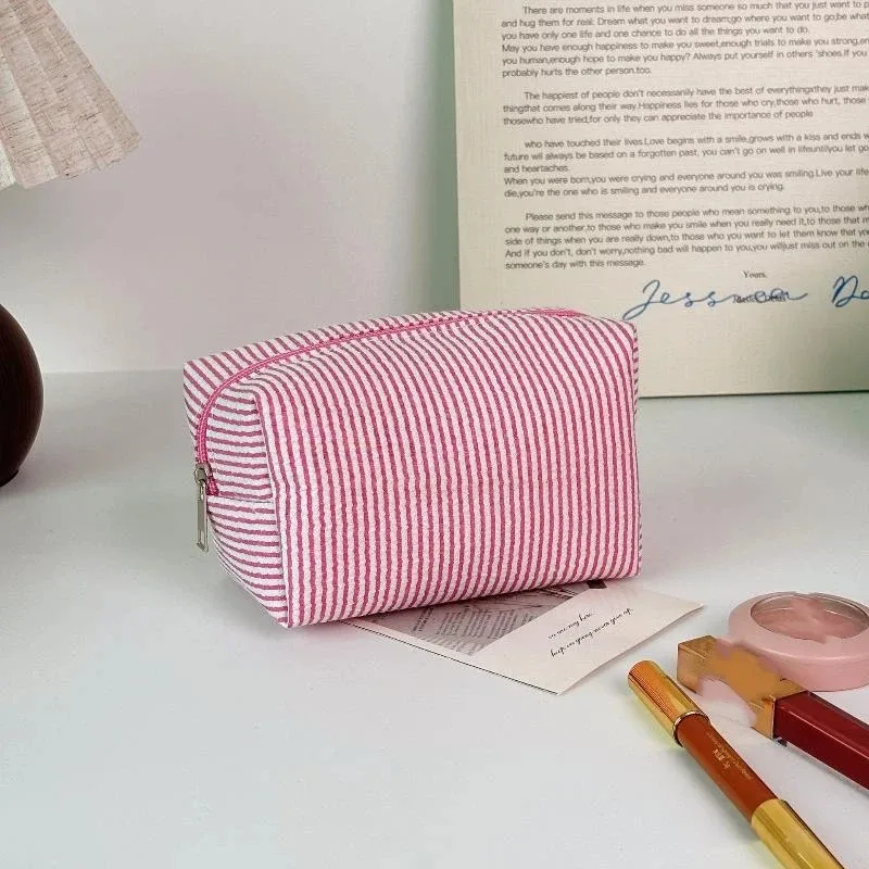 sacs à cosmétiques rayés tendance pour femmes, sacs de rangement pour maquillage avec fermeture éclair, sacs de voyage pour femmes