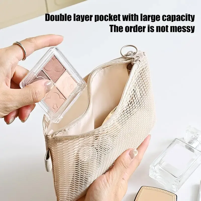 sacs de rangement pour maquillage de voyage, porte-monnaie en maille, mini sac portable simple, sac carré polyvalent, porte-cartes à double fermeture éclair