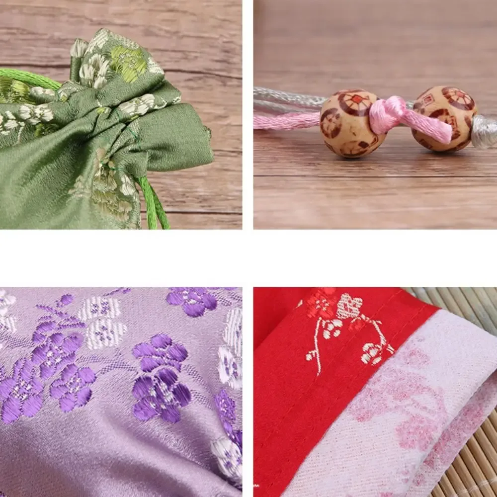sac de rangement rétro en satin, sac cadeau à cordon brodé de fleurs, cravate à cordon de serrage, sachet pour femmes et enfants