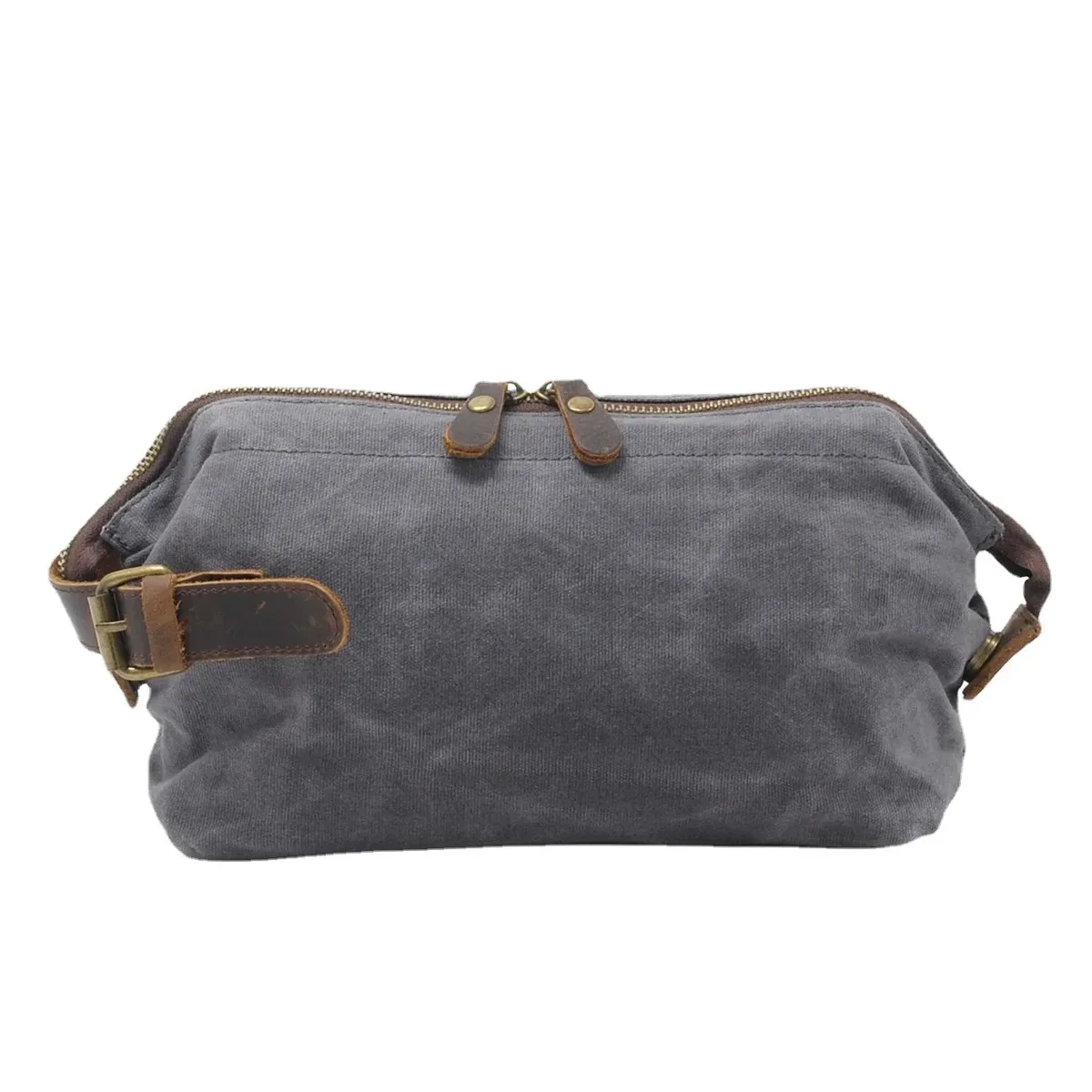 Trousse de Toilette en Toile et Cuir pour Homme, Trousse de Toilette Résistante à l'Eau, pour le Voyage, Grande Capacité, Fonctionnelle