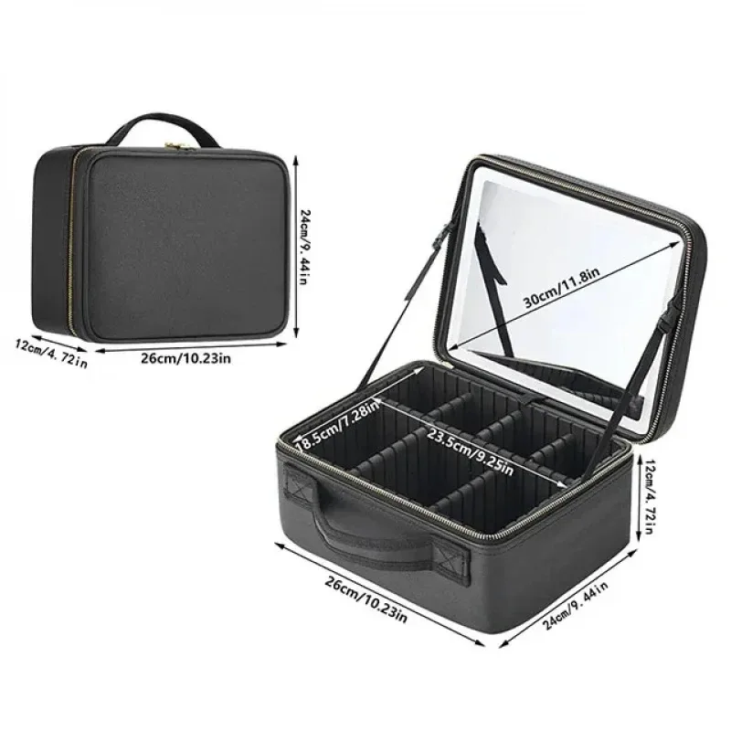 sac de maquillage led portable avec miroir, grande taille, trousse de toilette de voyage, organiseur de beauté multifonctionnel pour femmes