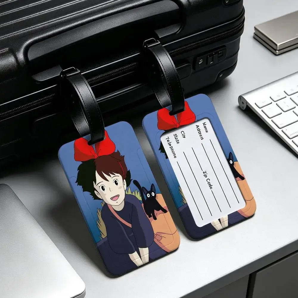 étiquette de bagage en pvc du film d'animation k-kikis d-delivery service avec carte d'information, étiquette d'identification anti-perte pour bagages et sacs d'école.