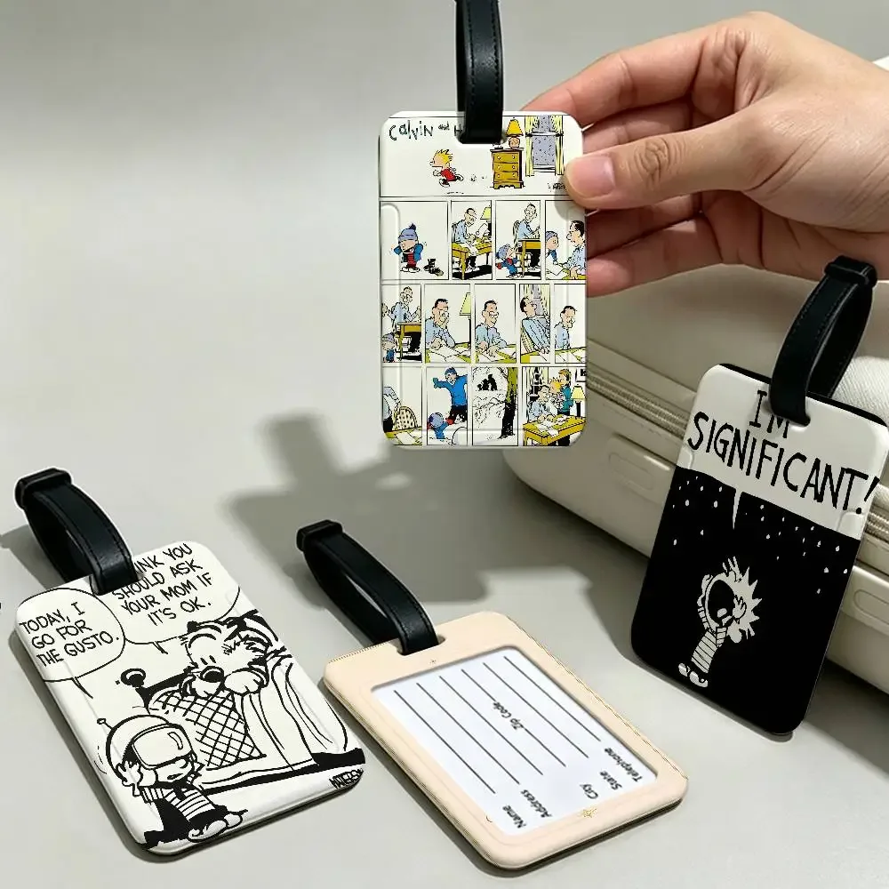 c-calvin-and-hobbes étiquette de bagage anti-perte en pvc durable, nostalgique et de qualité supérieure, avec carte d'information, légère, pour l'identification des bagages