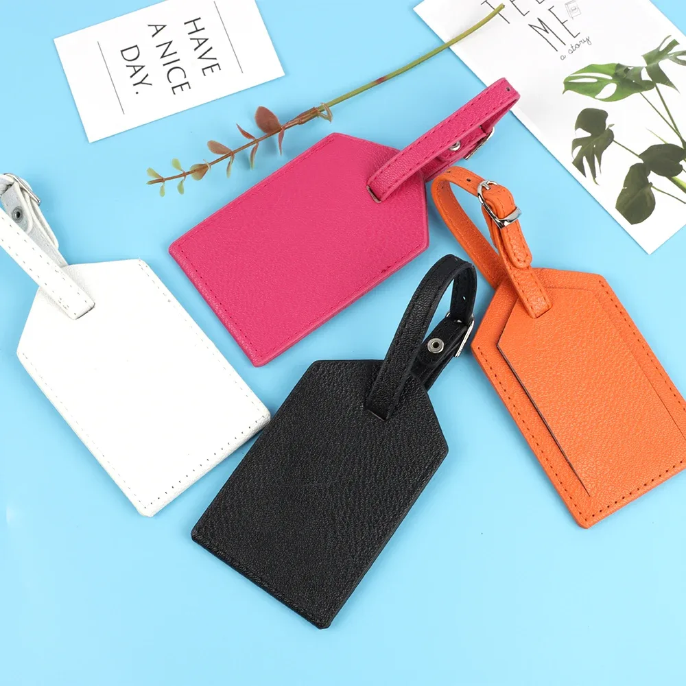 Étiquettes de bagage en cuir PU, accessoires de voyage pour femmes et hommes, porte-nom et adresse pour valise, étiquettes d'embarquement, plusieurs couleurs disponibles
