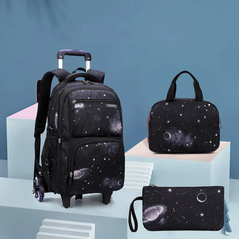 avec boîte à déjeuner chariot sacs d'école sac à dos roulant pour garçons sac à roulettes bagage à main pour enfants sac de lycée primaire