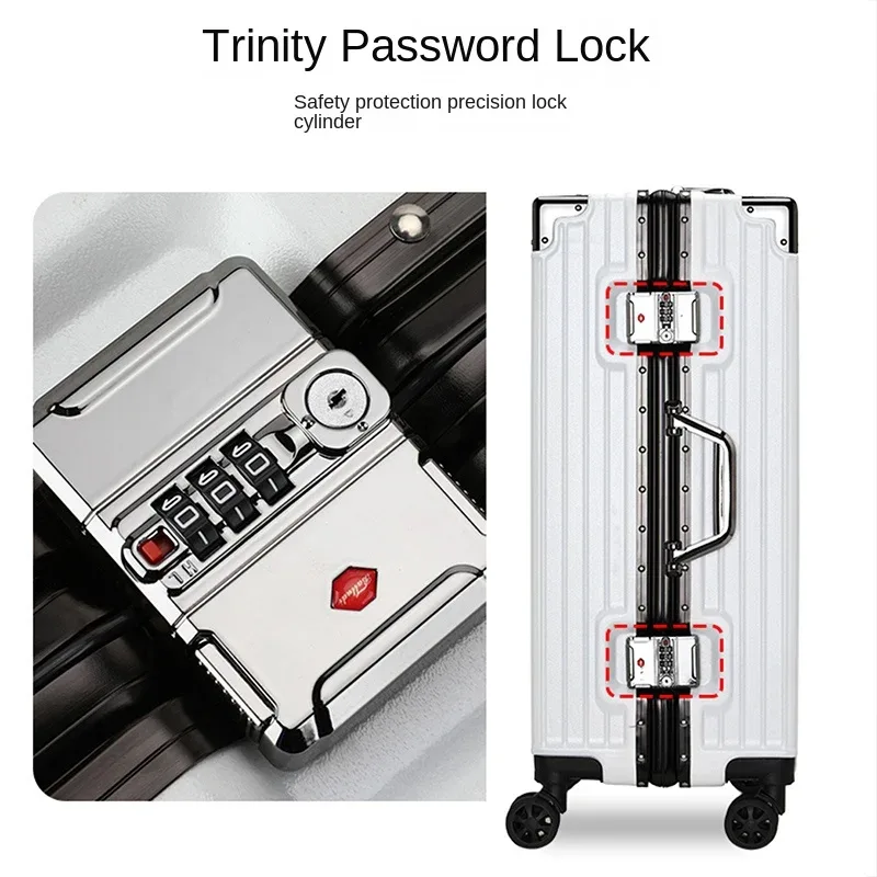 valise à roulettes 20 26 30 pouces avec cadre en aluminium, roues silencieuses, unisexe, grande capacité, valise à roulettes avec serrure à code